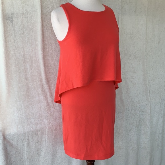 EVERLY Coral Orange Layered Top Bodycon Dress - Picture 9 of 10